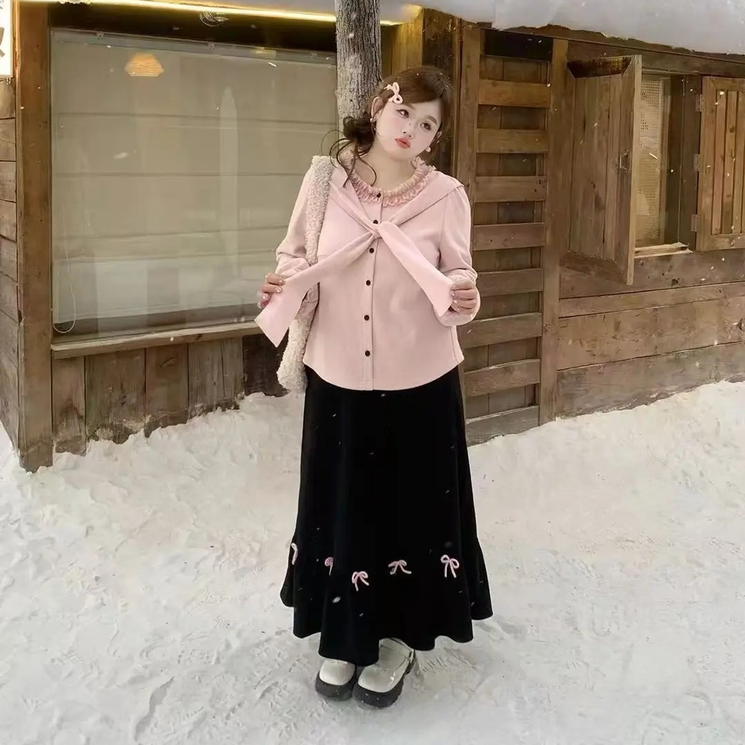 秋冬慵懒风女装2025新款韩版气质显瘦披肩上衣衬衫半身裙三件套装