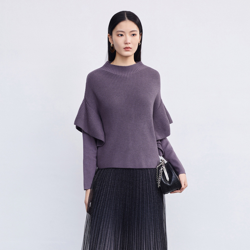 S·DEER女毛针织衫法式紫色软糯毛衣长袖休闲打底衫毛衫S223Z35B4