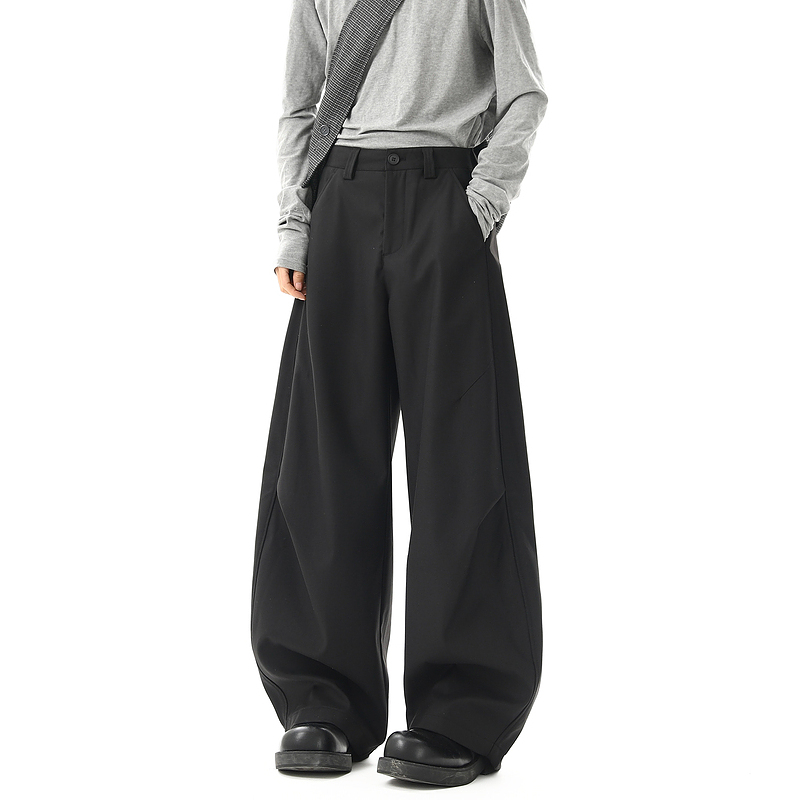 2654美式复古褶皱廓形弯刀西裤男cleanfit宽松阔腿垂感休闲裤