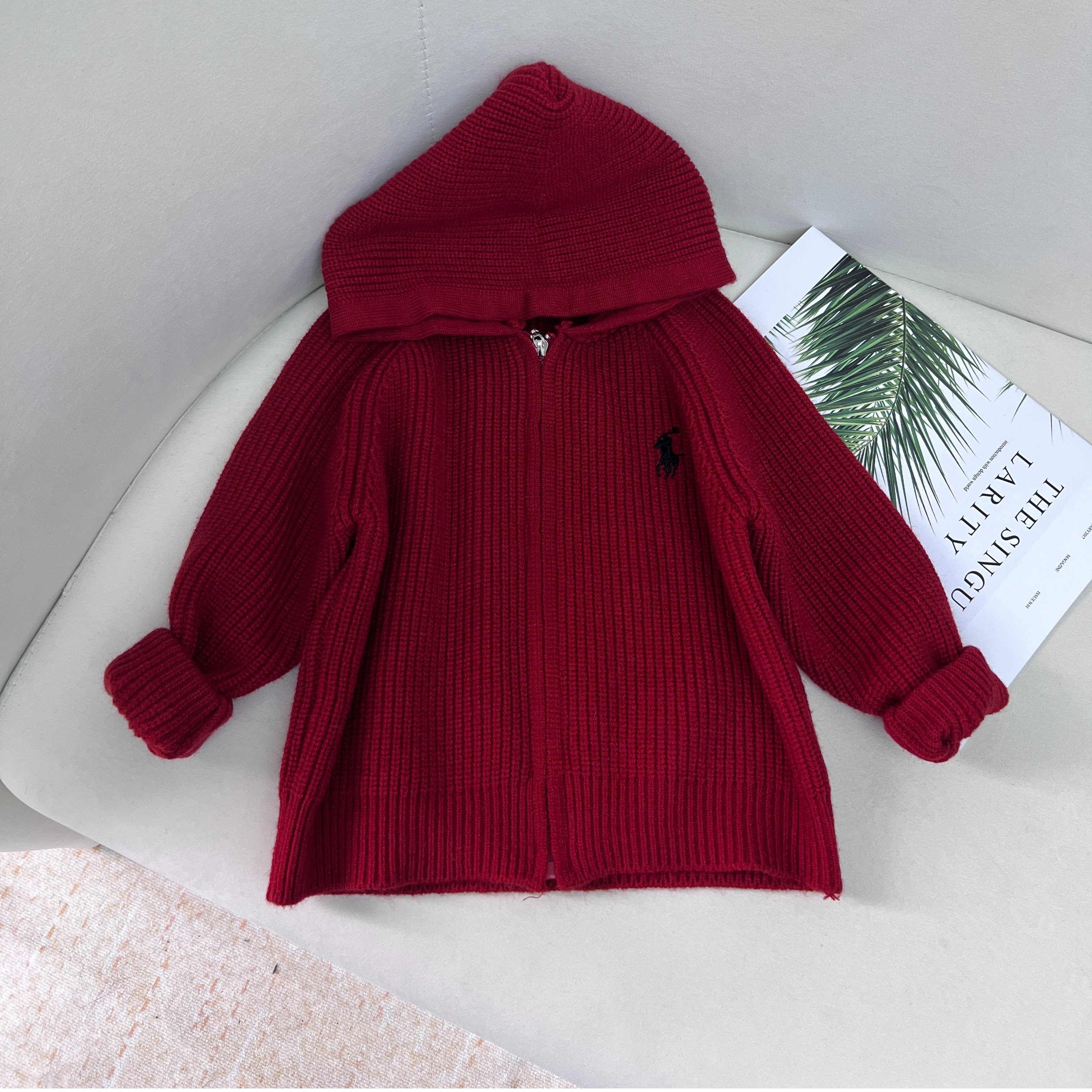 2025年儿童秋冬季韩版连帽时尚针织衫洋气百搭拉链开衫毛衣