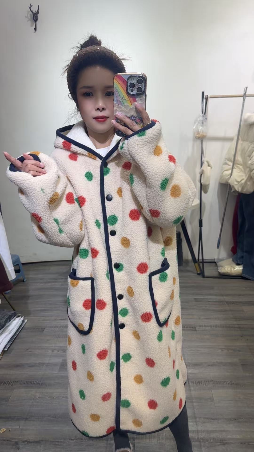 女长袖冬季波点厚款卡通动漫睡袍睡衣家居服连帽睡裙