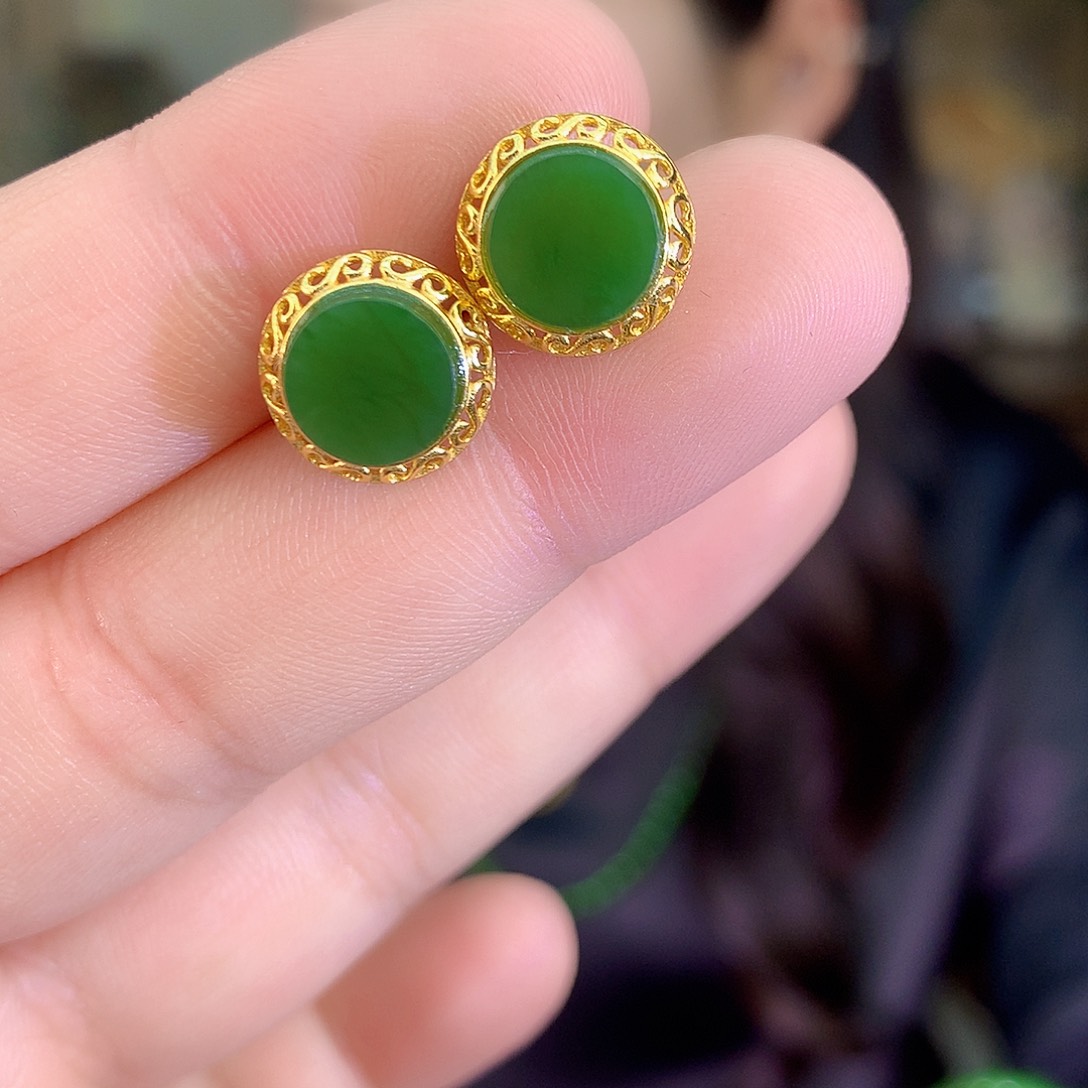 吊坠(不含链)银S925镶嵌和田玉（碧玉）耳饰