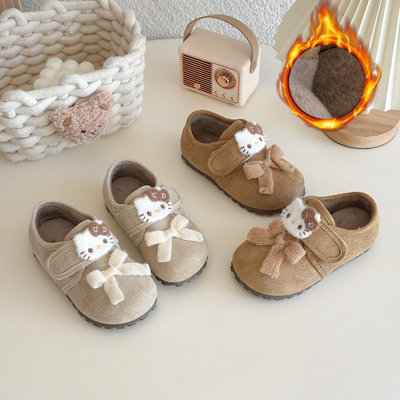 儿童鞋子秋冬季卡通kt猫棉鞋小女孩软底豆豆公主鞋加绒保暖勃肯靴