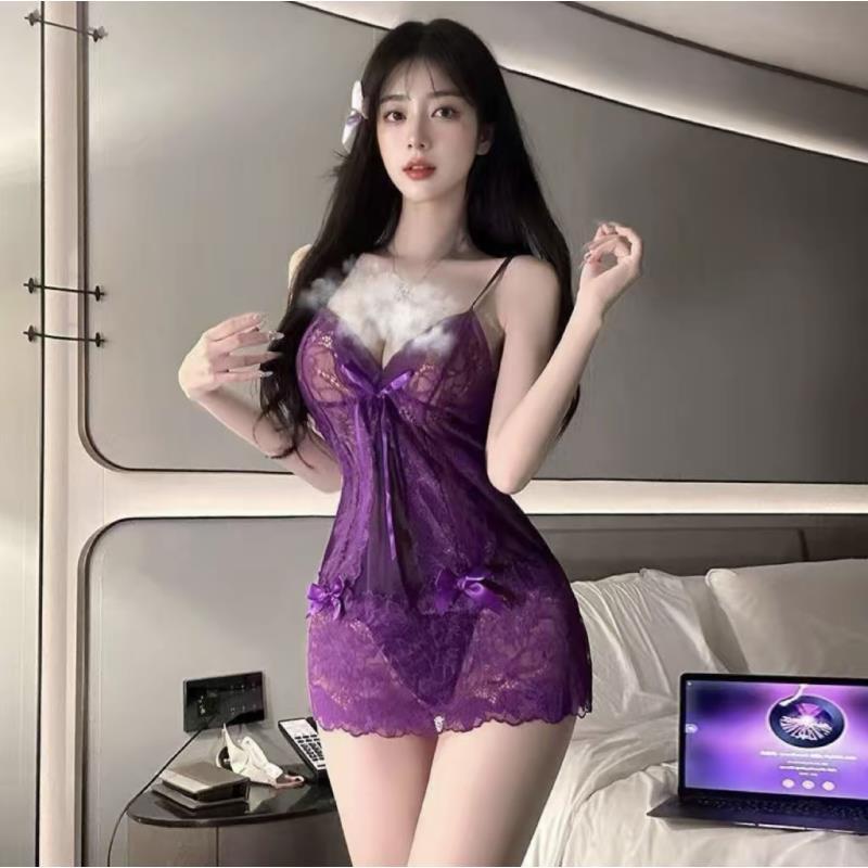 【华灯初上】大码80-200性感紫色连体衣睡衣睡裙床上甜美夏日套装