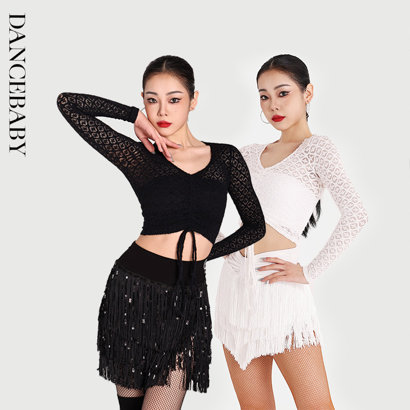 DANCEBABY拉丁舞女2024新款舞服舞衣国标舞舞蹈专用长袖上衣YD467