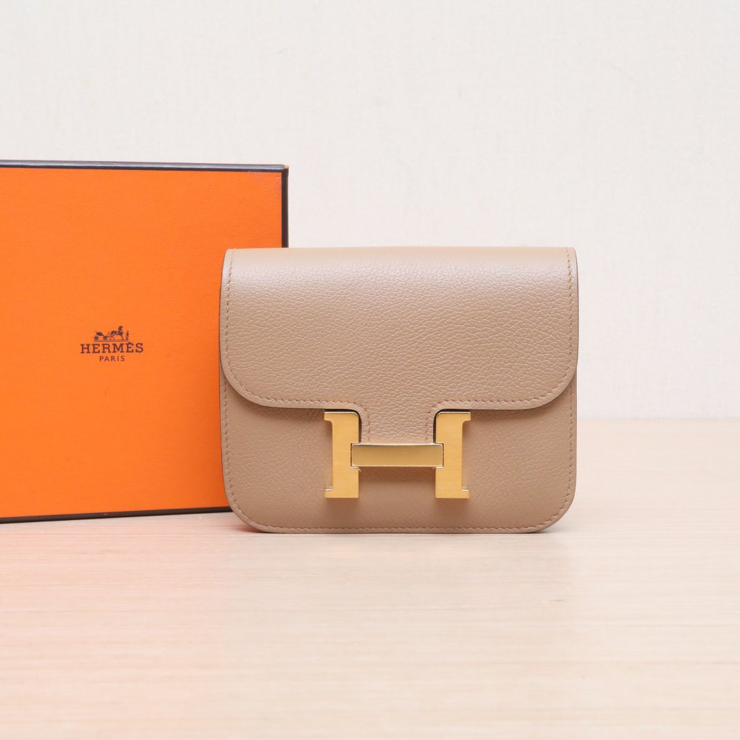 95新 Hermes/爱马仕 小花黑黑 威玛犬米色U刻 康康 Slim 奶茶色包