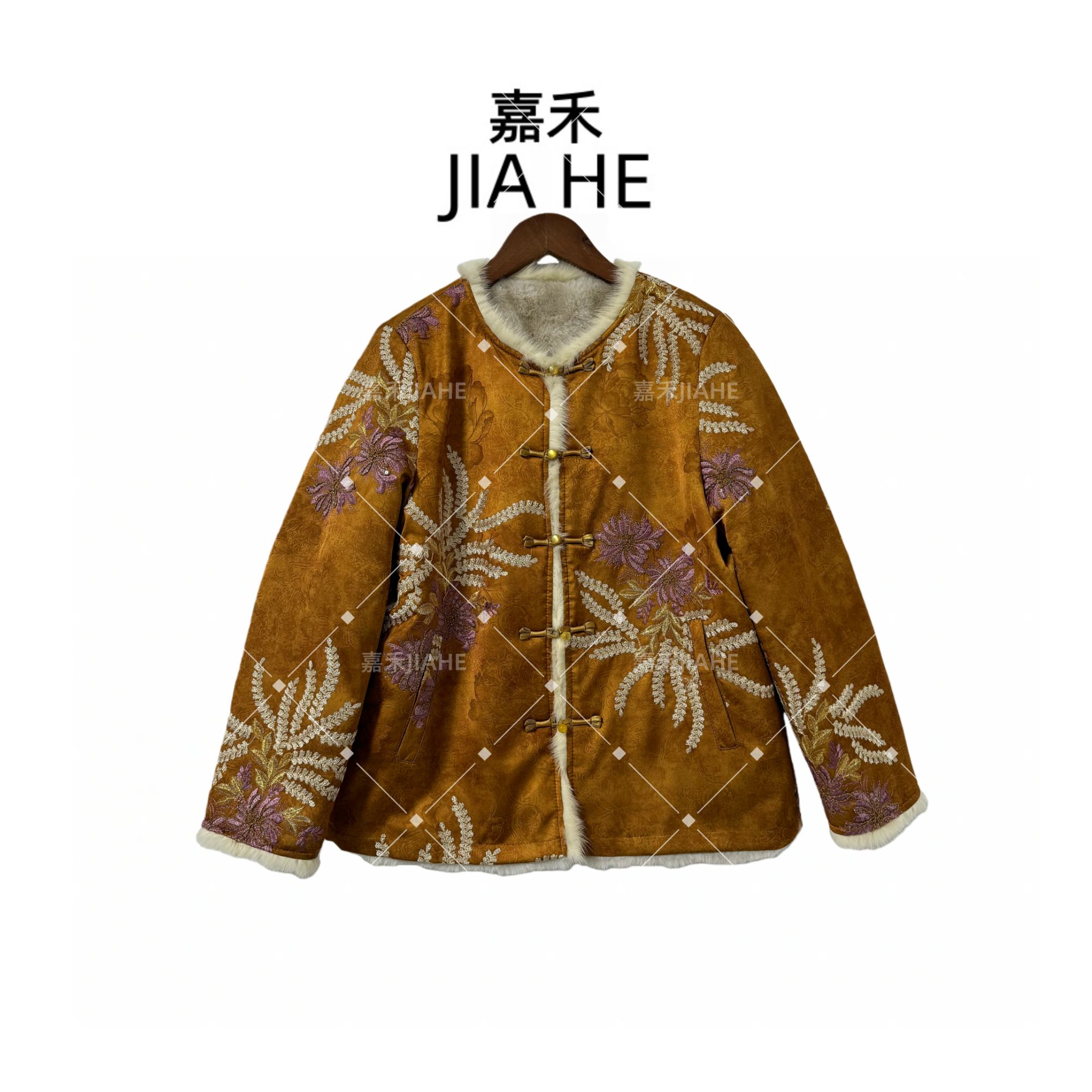 【蔷薇梦境】2025冬季新款水貂毛新中式香云老料提花气质双面穿外套