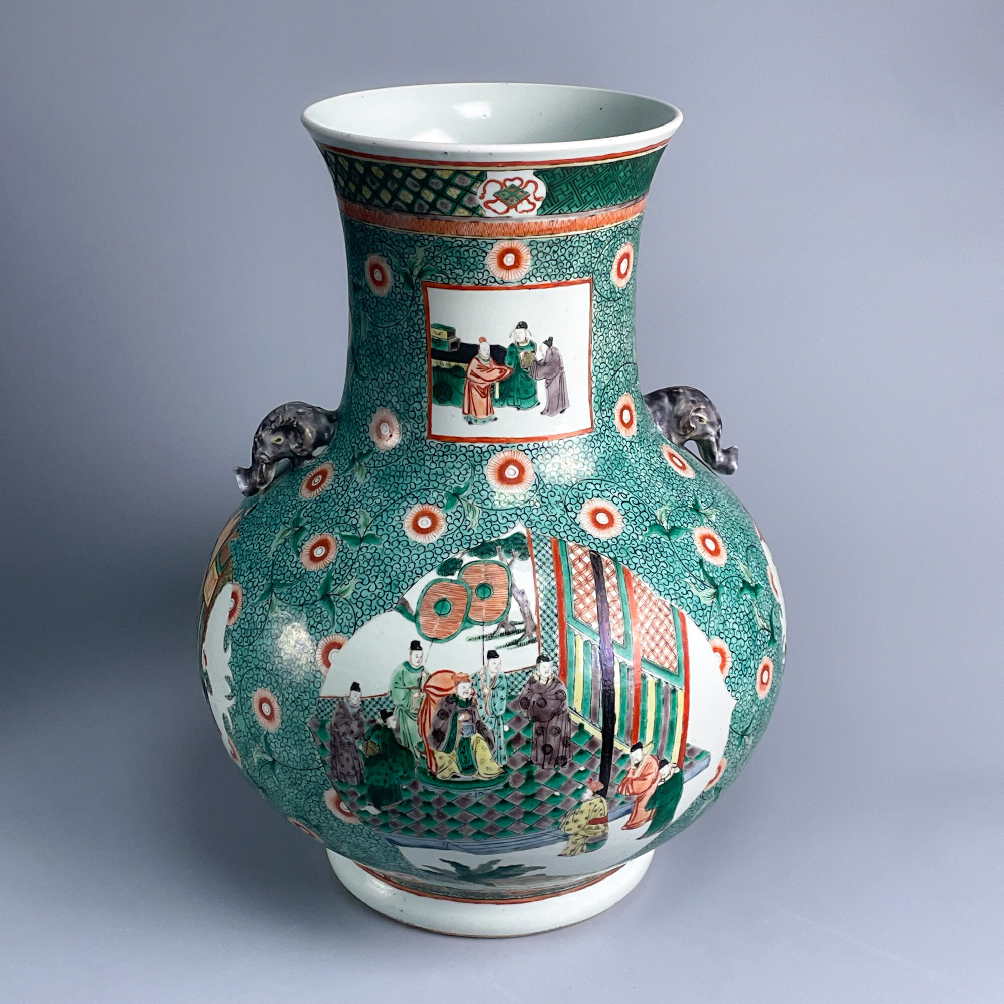 瓷器/古董清光绪五彩开窗人物纹象耳尊-M25AV001F58/文物/绣花张