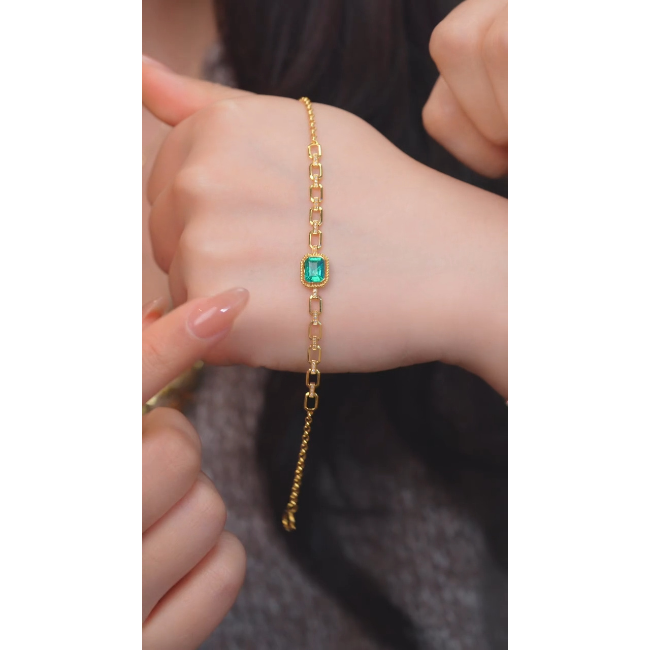 祖母绿手链18K金镶嵌@@U5475