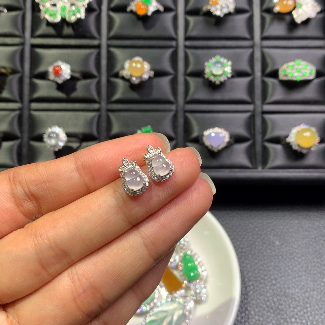 翡翠银S925镶嵌耳饰