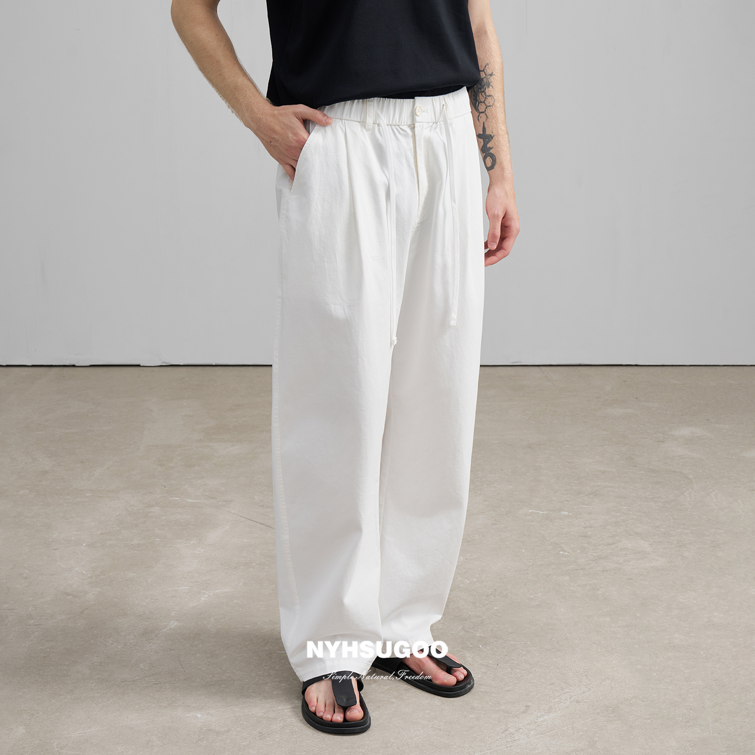 NYHSUGOO/南乙致橡树新品夏季白色100%棉休闲裤3655百搭显瘦长裤