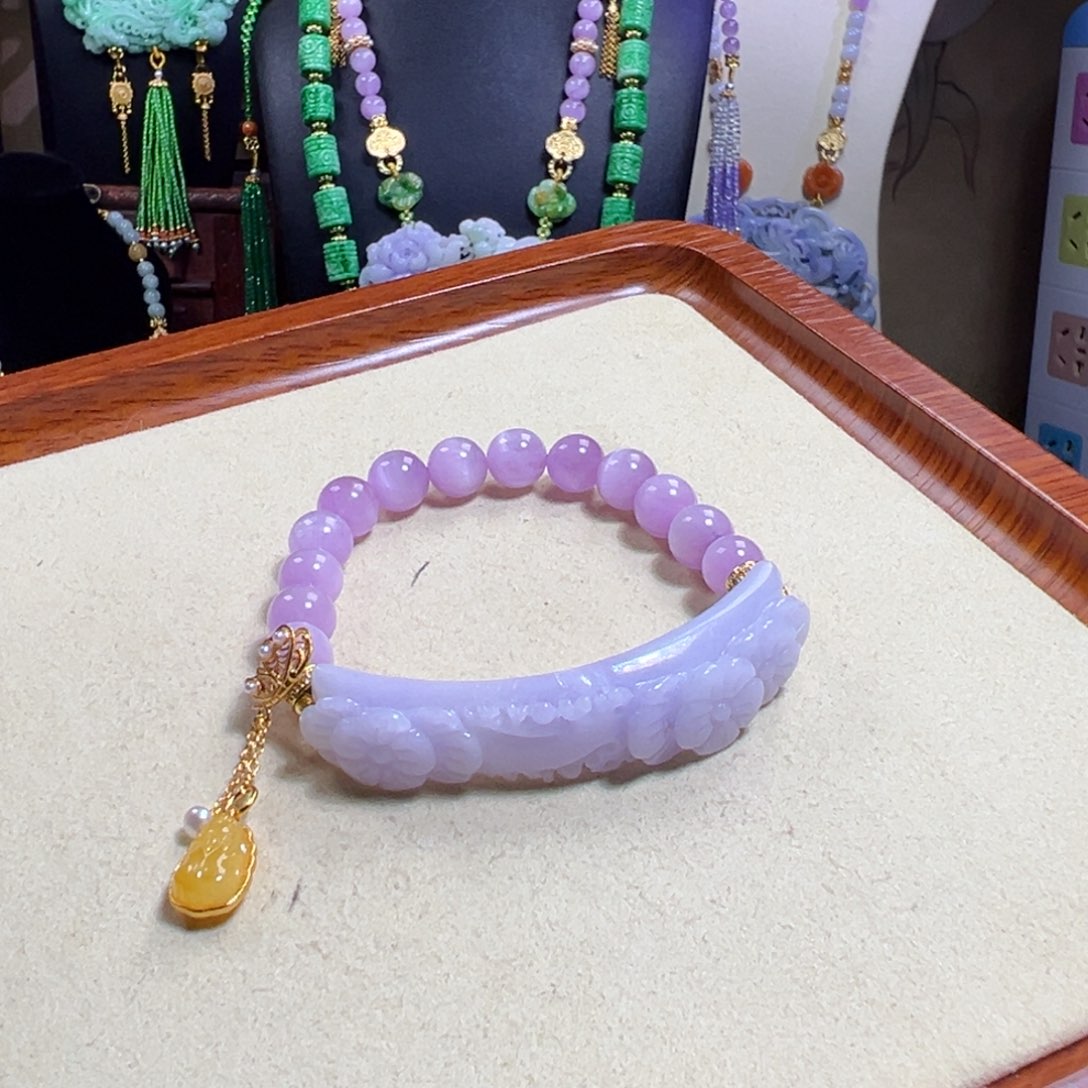翡翠未镶嵌毛衣链冰紫手牌