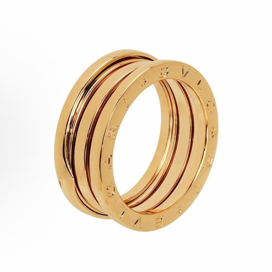 95新 BVLGARI/宝格丽 18k玫瑰金弹簧三环戒指57号15964491