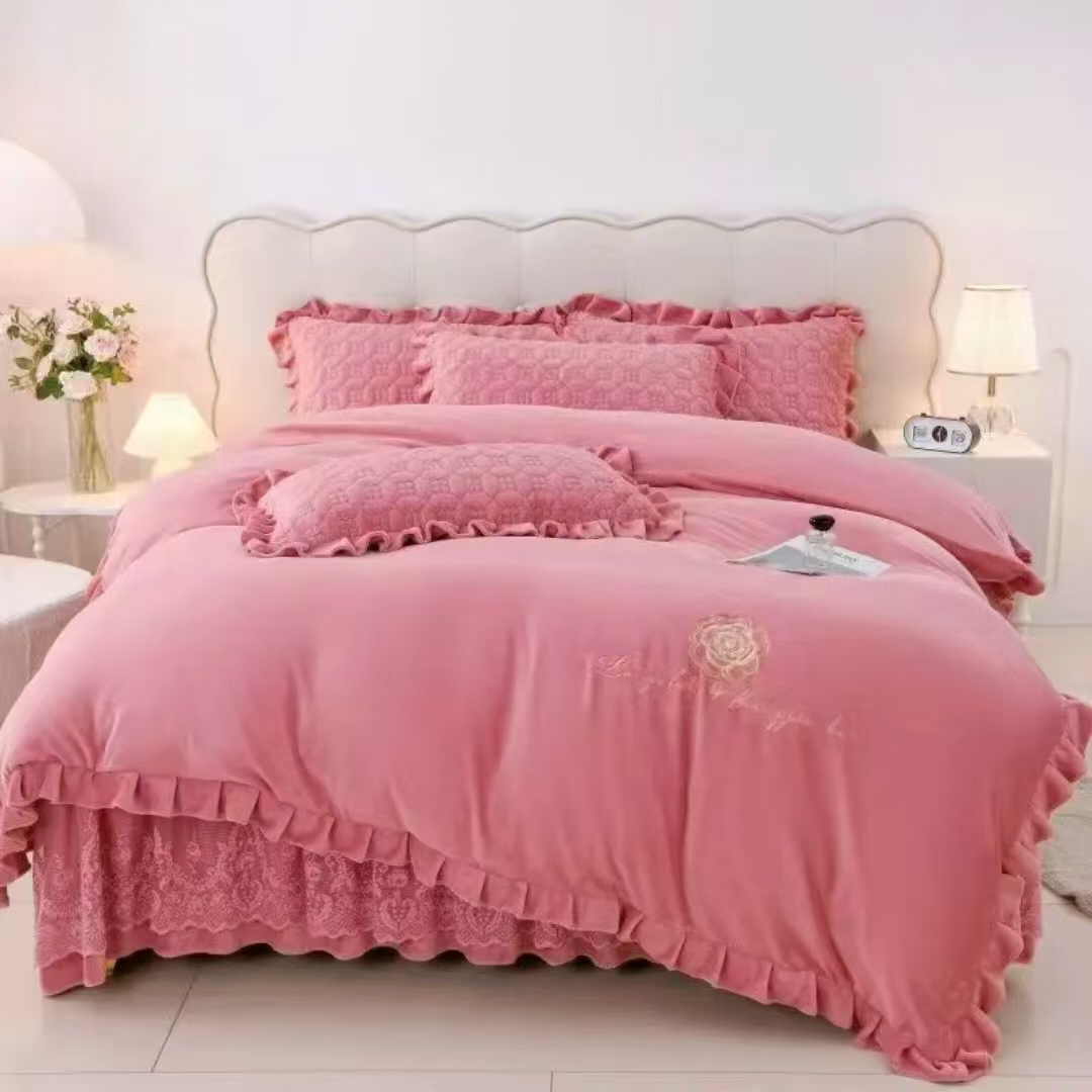 【单被套】新款特厚牛奶绒单件被套韩版花边款公主风绣花牛奶绒被罩