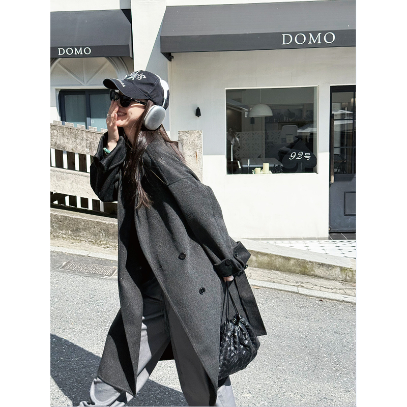 春秋冬中长款休闲风呢大衣极简时尚翻袖双面羊毛外套009