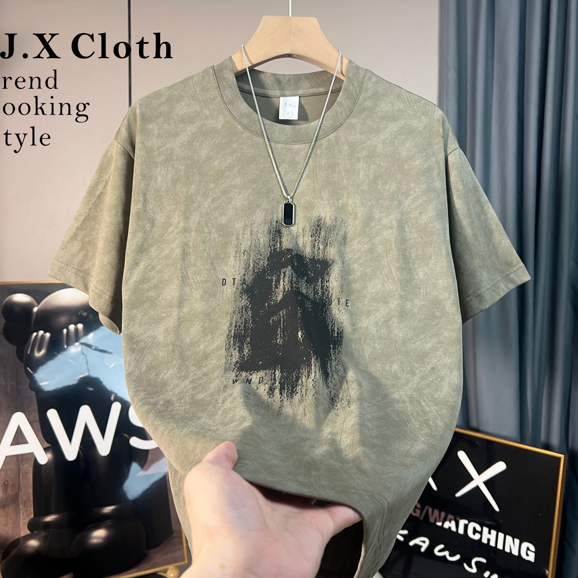 夏季新款美式高街重磅夏季潮流T恤透气潮牌印花时尚短袖T恤男31款