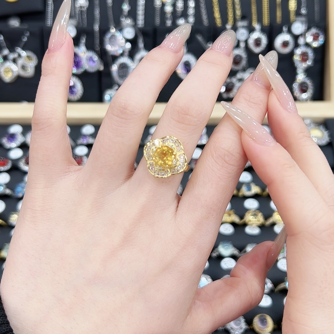黄晶戒指银S925镶嵌戒指