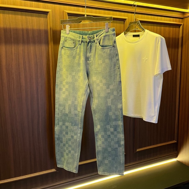 时尚渐变棋盘格春夏薄款超柔舒适小阔腿牛仔裤512