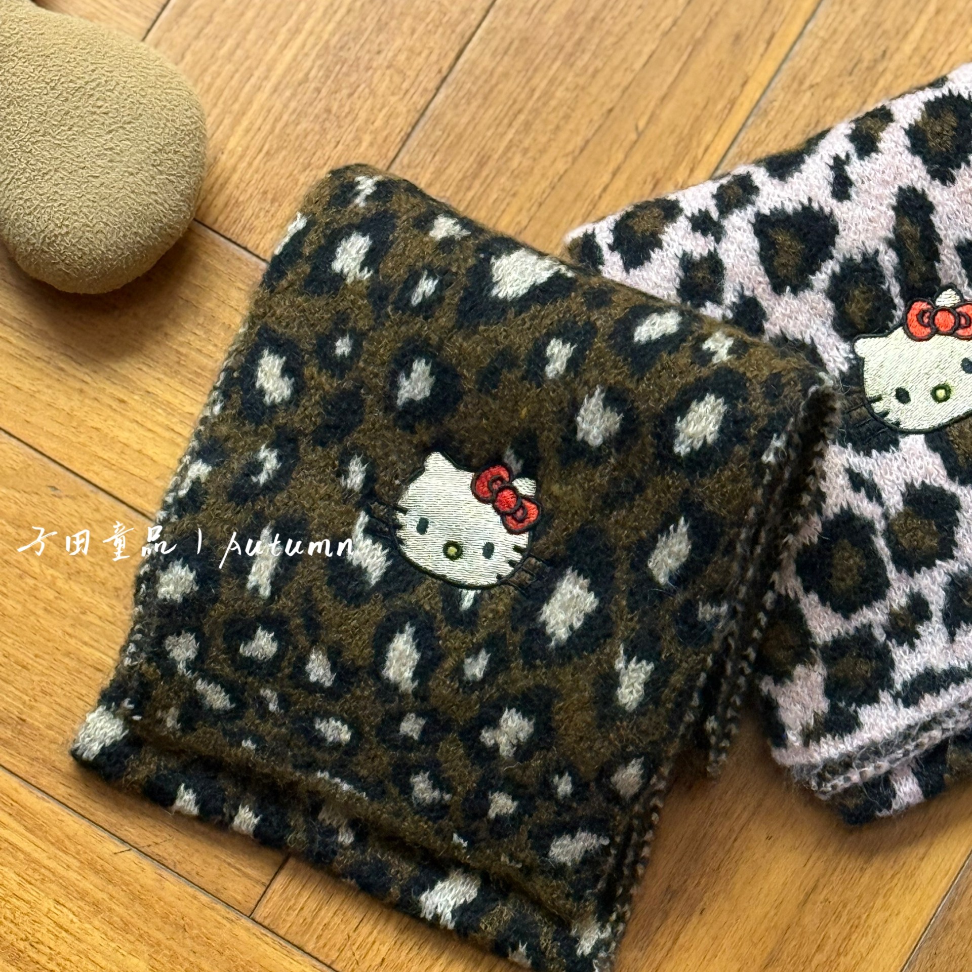 子田推荐-儿童小猫刺绣豹纹围巾