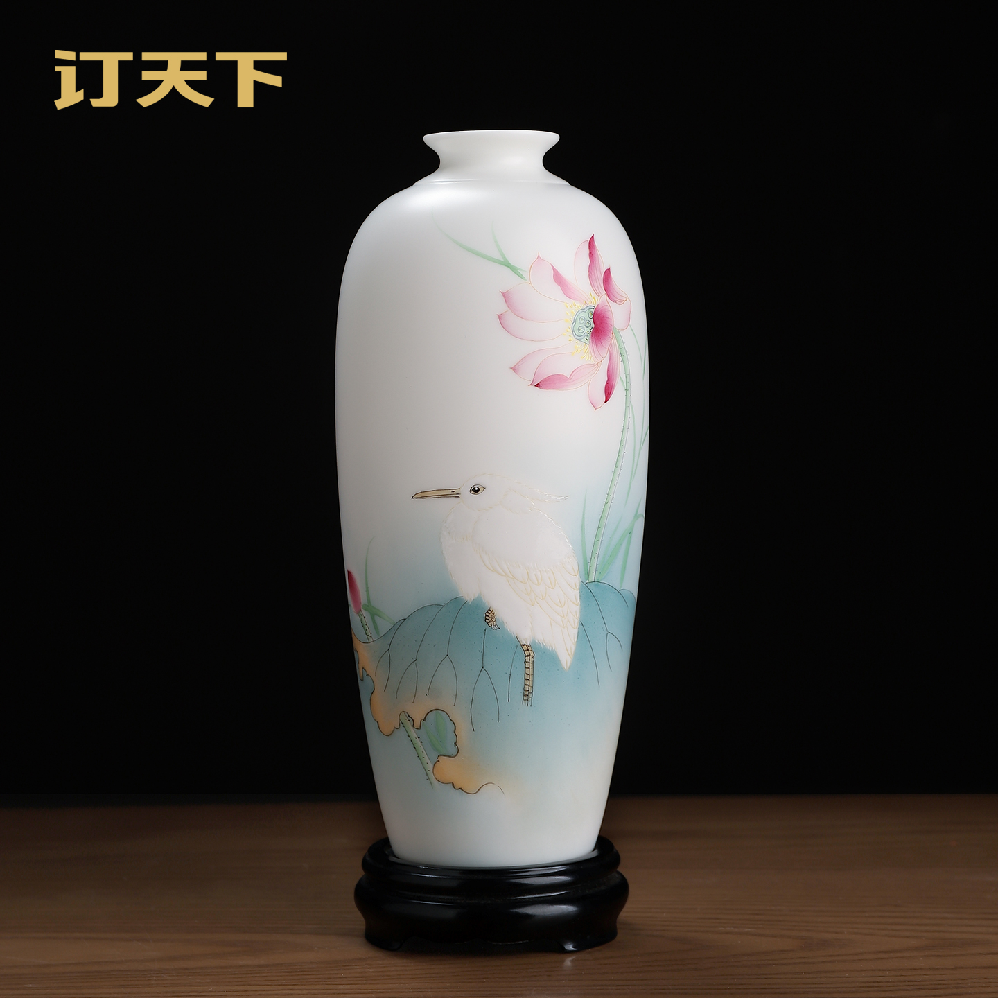订天下陈建瑞大师作品《一路连升》羊脂玉瓷手绘陶瓷花瓶摆件装饰品
