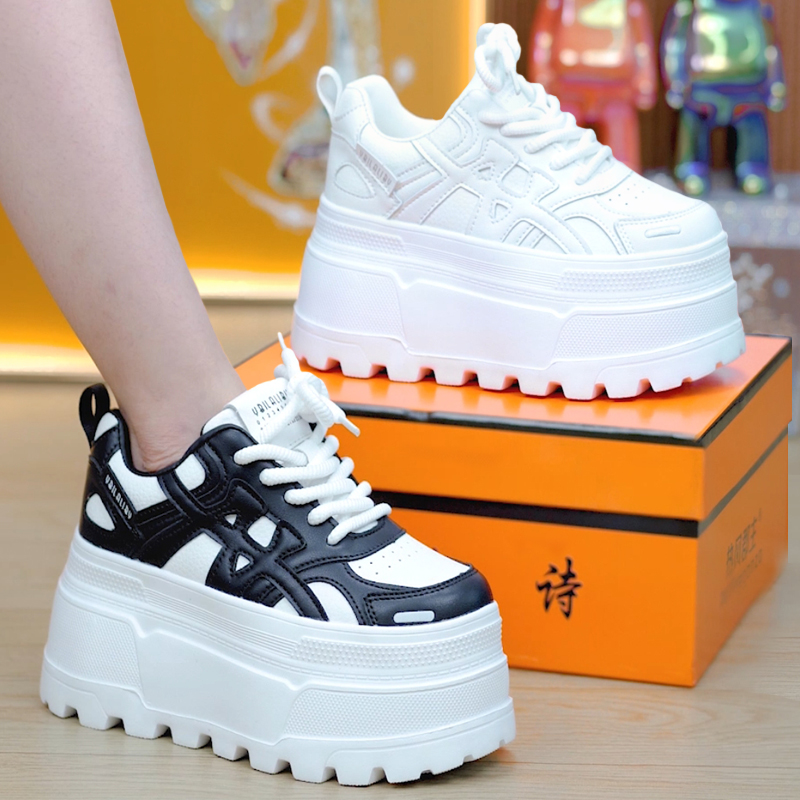 【单/棉】8cm熊猫拼色厚底小白鞋女2025秋冬款百搭增高轻便休闲板鞋