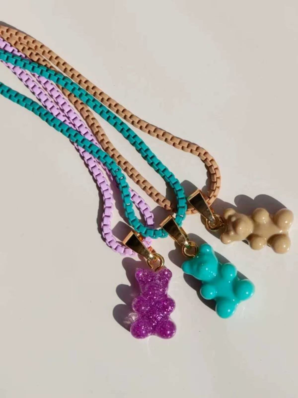 铜合金项链 【CH原单】彩色盒子链项链T蓝色紫色素链糖果色N104