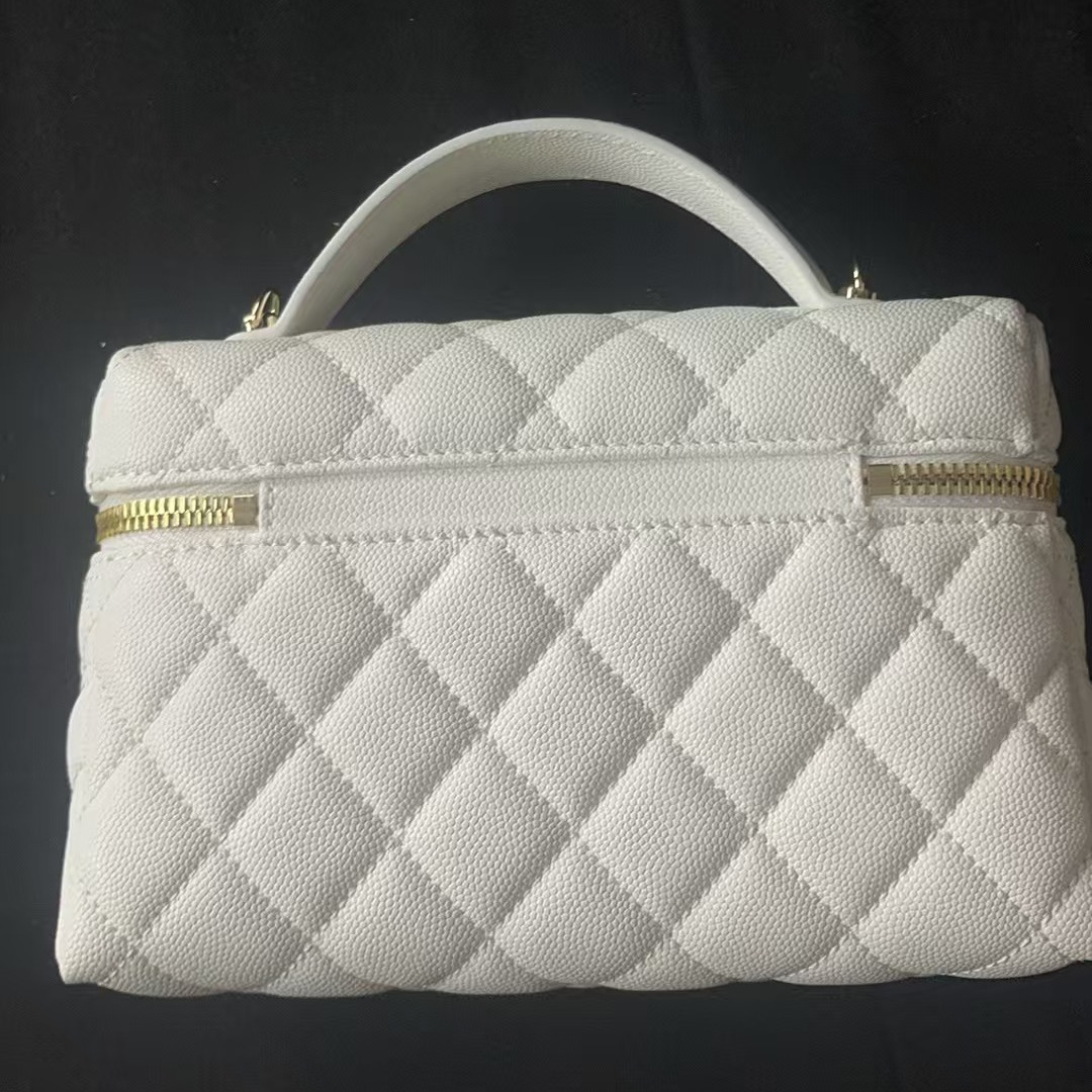 2025新款真皮女包手提拉链盒白色