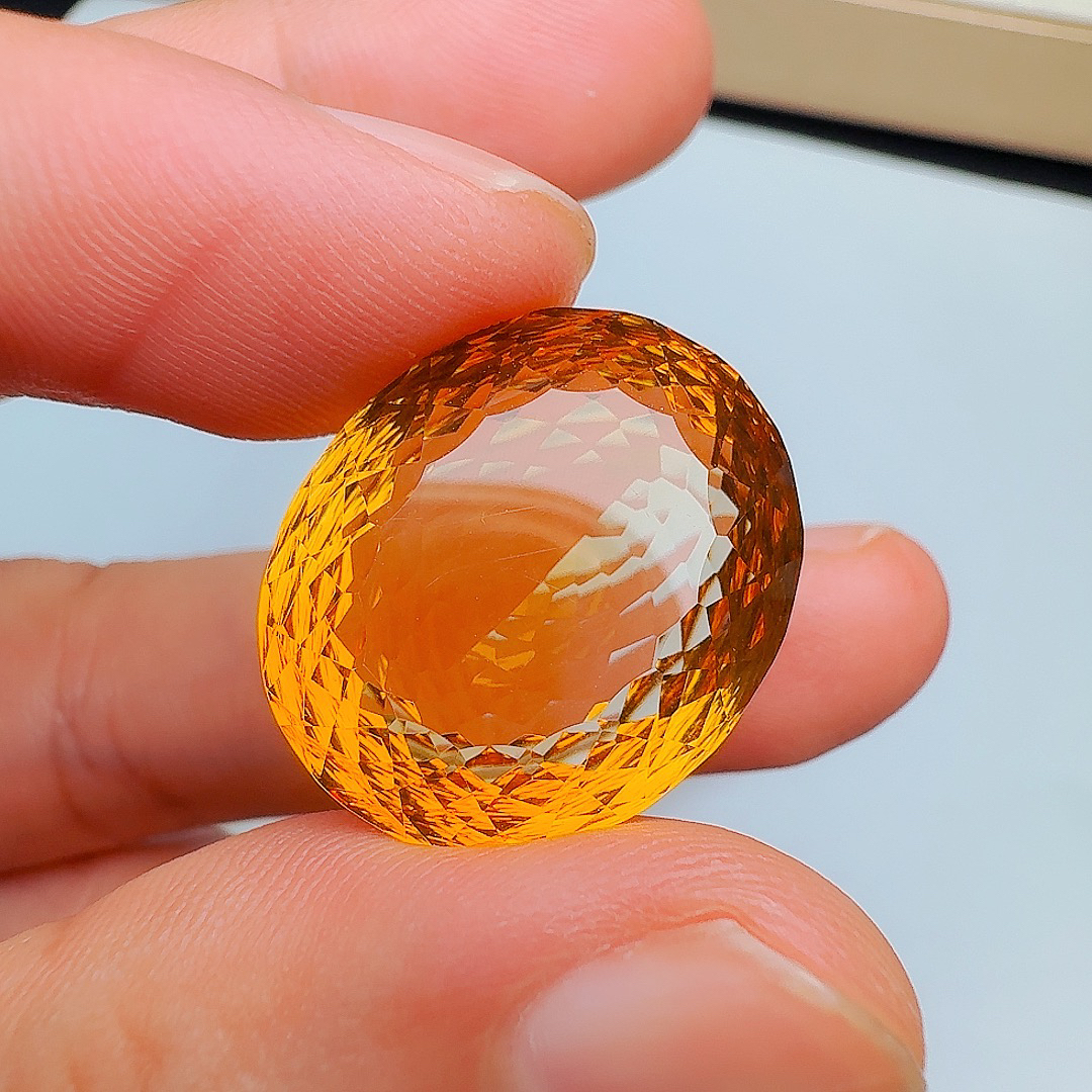 天然精品鸟巢做工巴西黄水晶定制裸石尺寸22.4*18.7*10.8