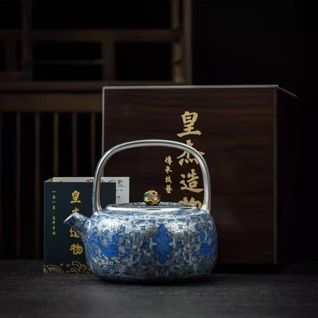 秋香茶具 玄鸟比翼鸟银提梁家用大容量泡茶壶-6184