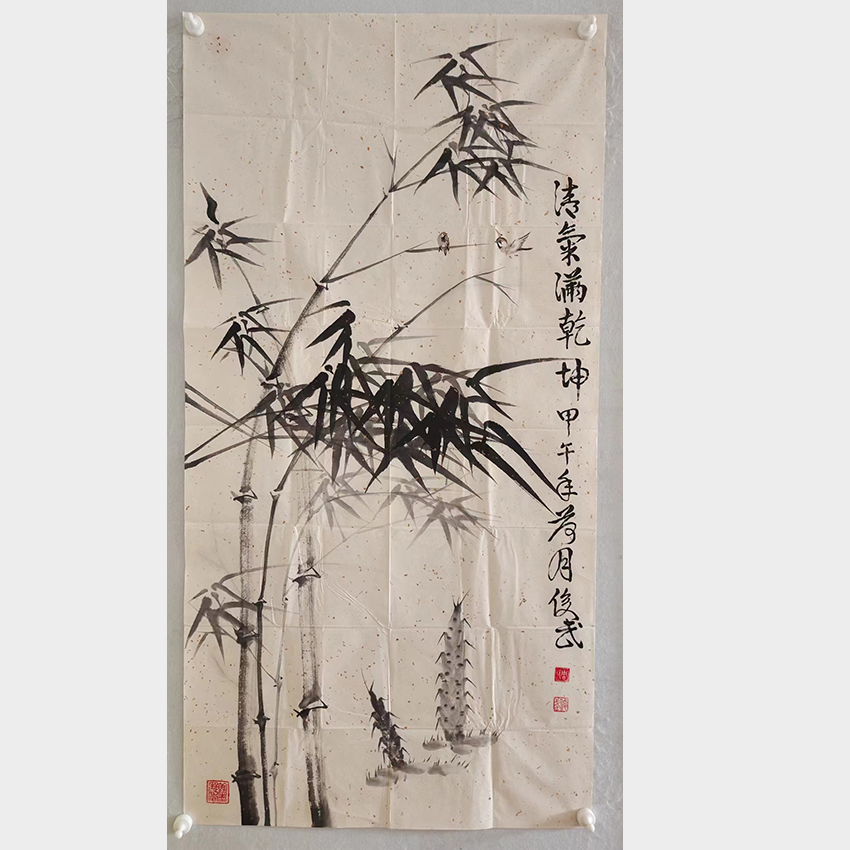 2090  纯手绘花老字画《墨竹》中堂  尺寸 137×68