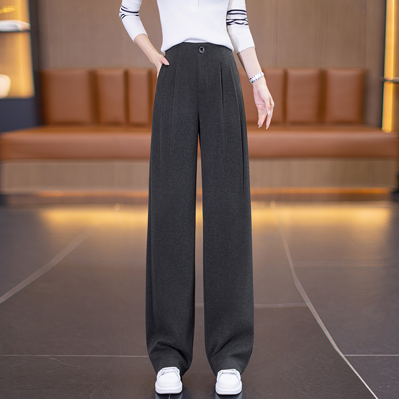 冬季女士灰色直筒裤加厚休闲阔腿毛呢裤2025新款气质显瘦裤子
