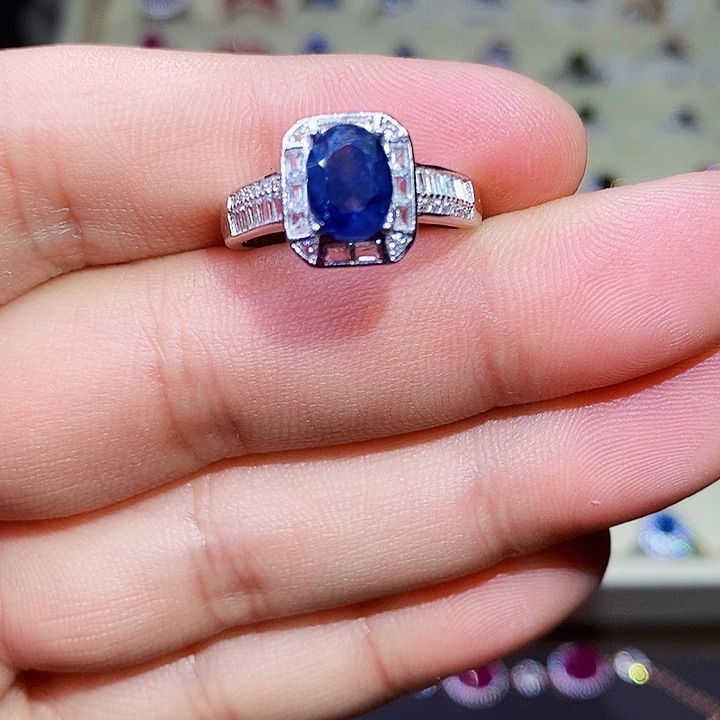 蓝宝石戒指银S925镶嵌1111