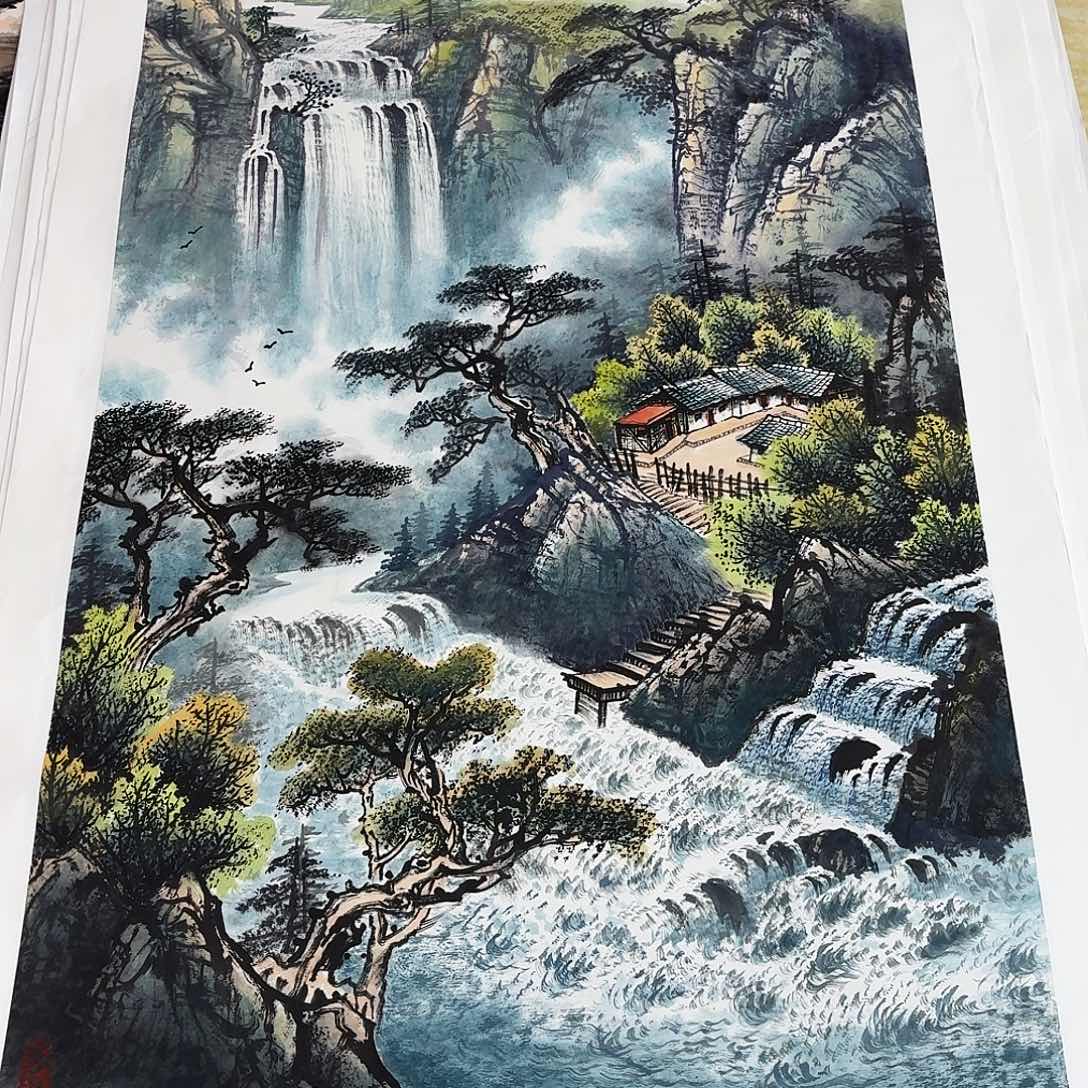演***。国画四尺山水一张