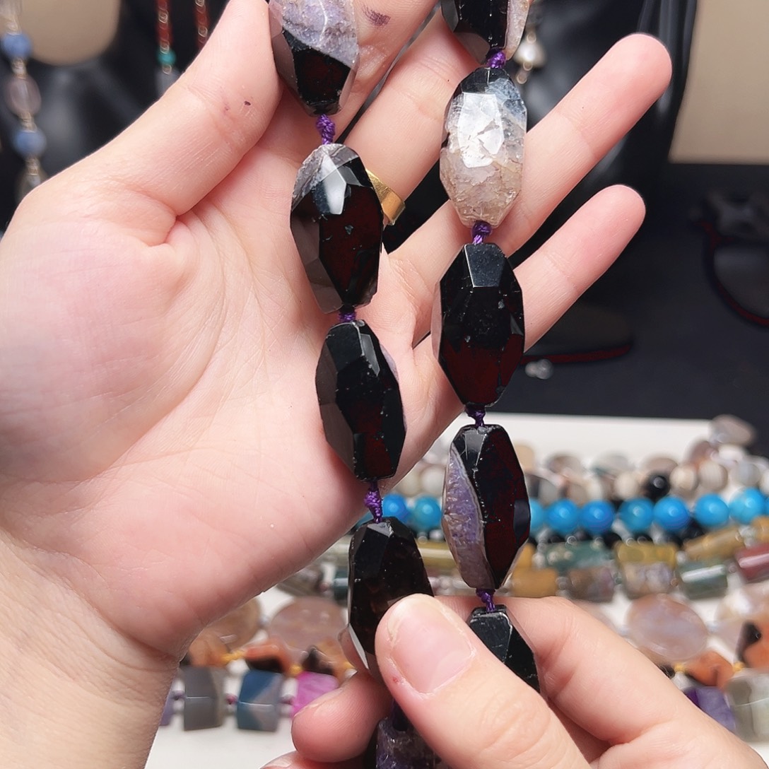 玛瑙/玉髓合金珠宝半成品c784 双拼紫玛瑙钻切枣珠一条