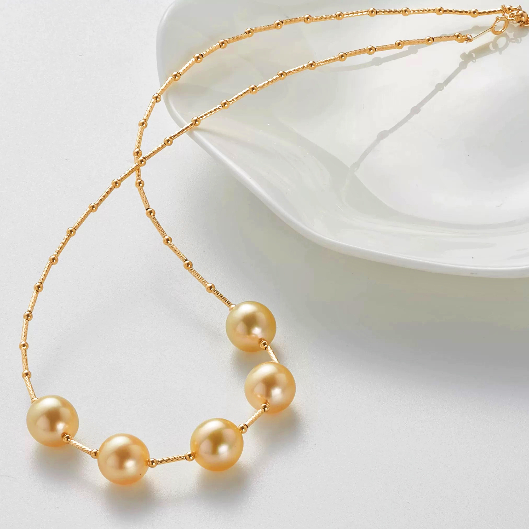 【珠公子】五福大连珠 18k金 海水南洋金珠珍珠项链10-12mm