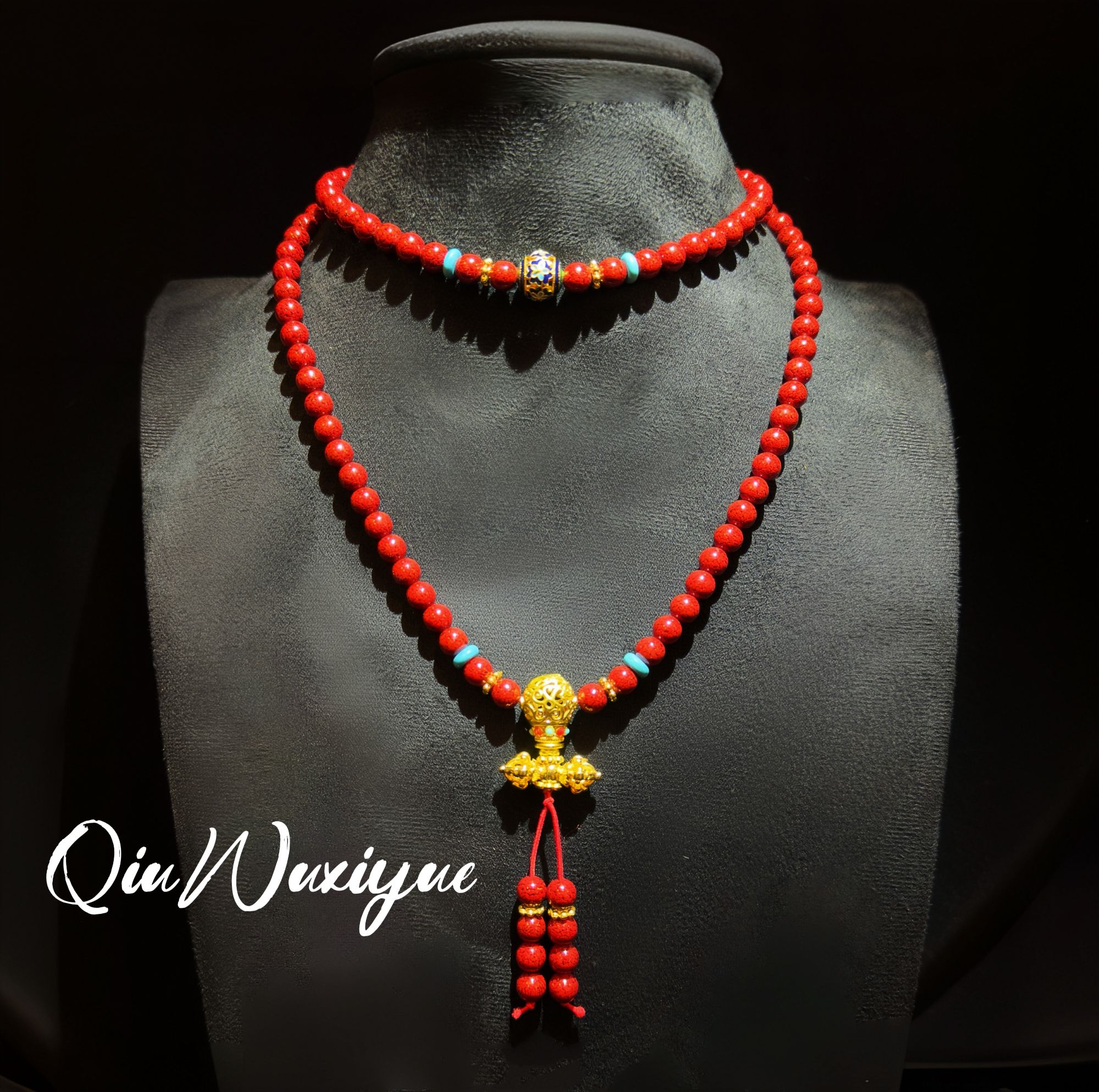 含辰砂工艺品含辰砂工艺DZ 1298 6mm多圈款葫芦+蓝色隔片+转运珠