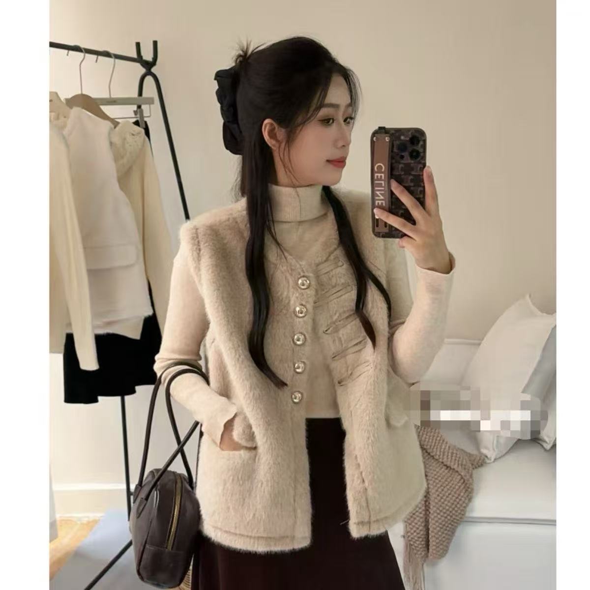 中国风毛马甲女冬仿皮草国风短款皮毛一体马夹上衣冬季毛毛坎肩