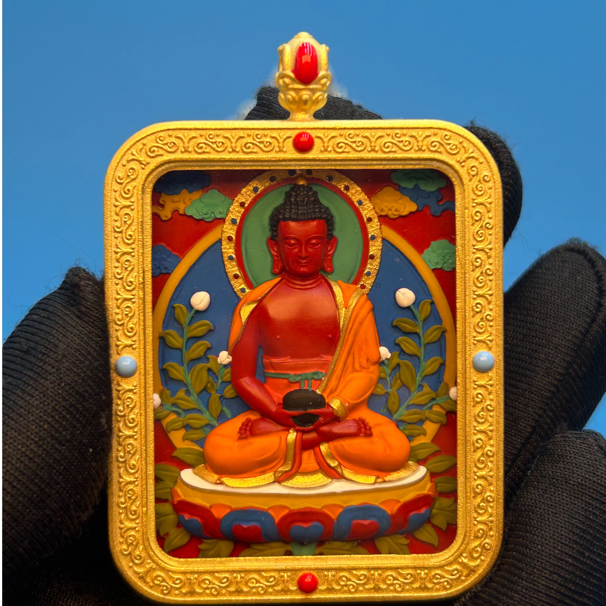 唐卡金色玲宝朱砂彩绘擦擦  阿弥陀佛