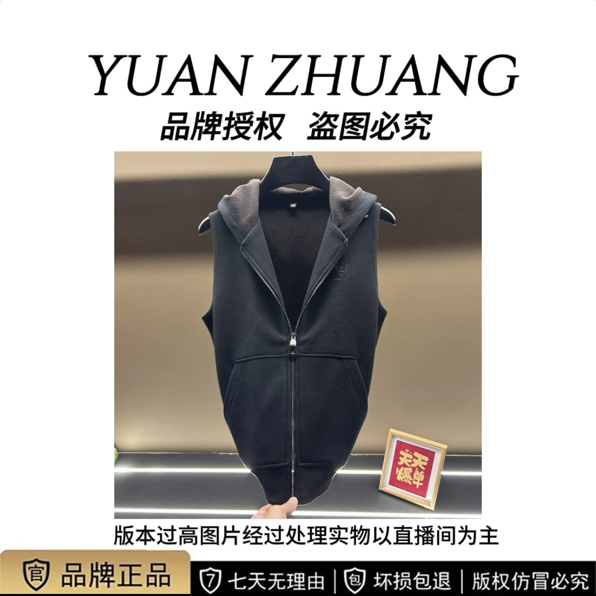 新  (小L8732秋冬新款时尚百搭休闲速干透气拉链立领带帽针织马甲