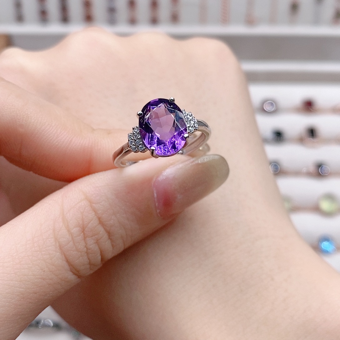 紫晶戒指银S925镶嵌开口