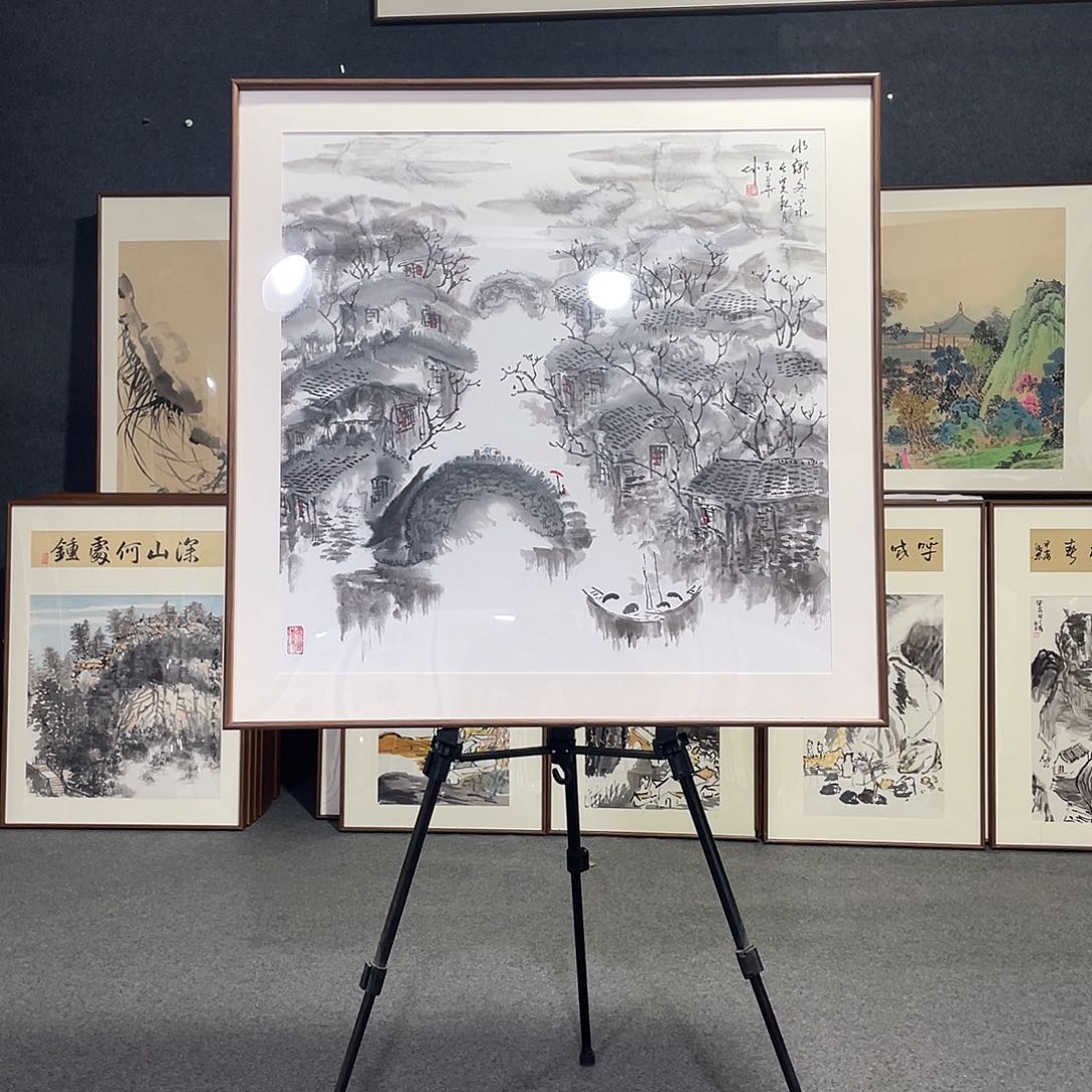 国画手绘画作品带框发货
