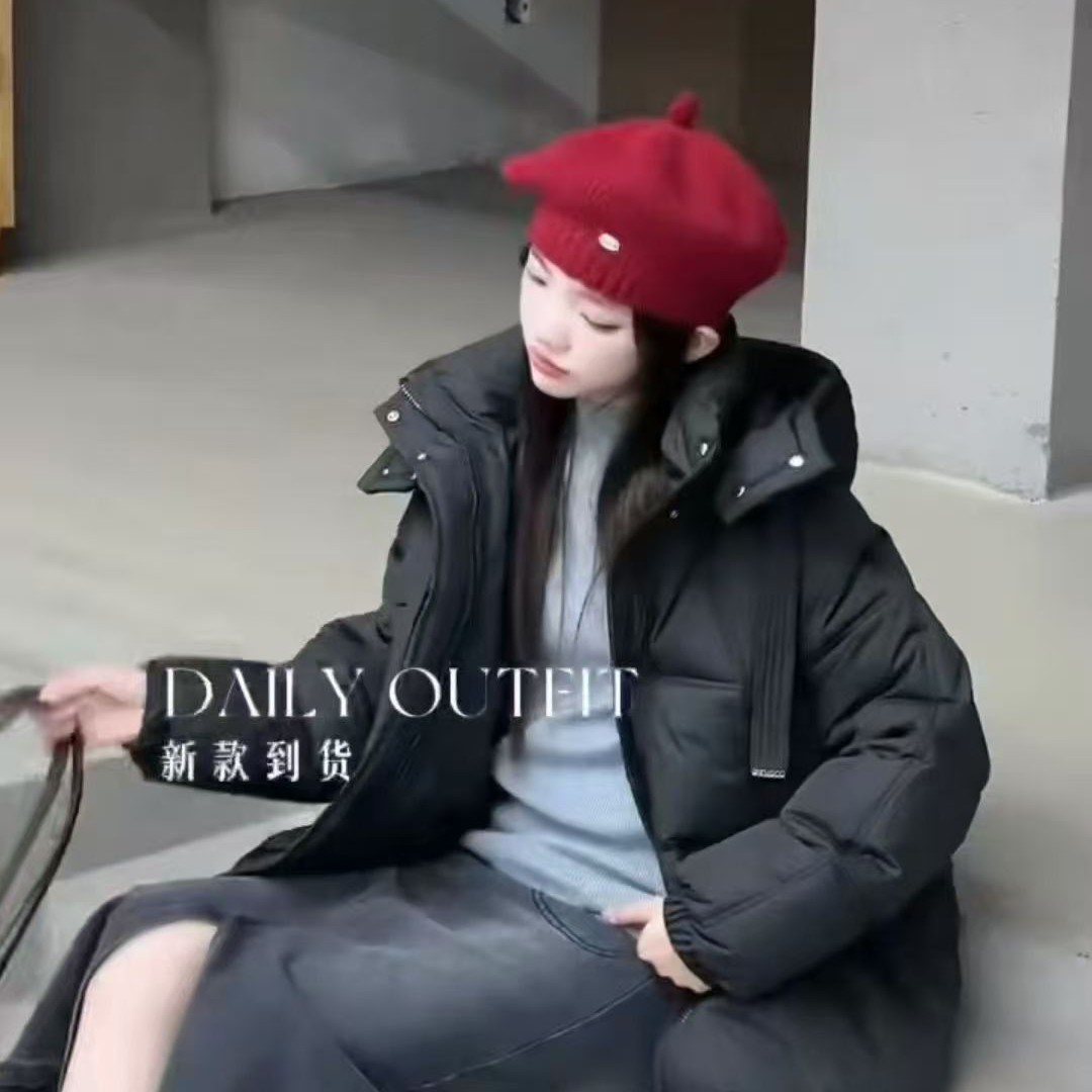 8岁-12岁左右女童黑色棉服连帽冬季潮流宽松休闲时尚百搭