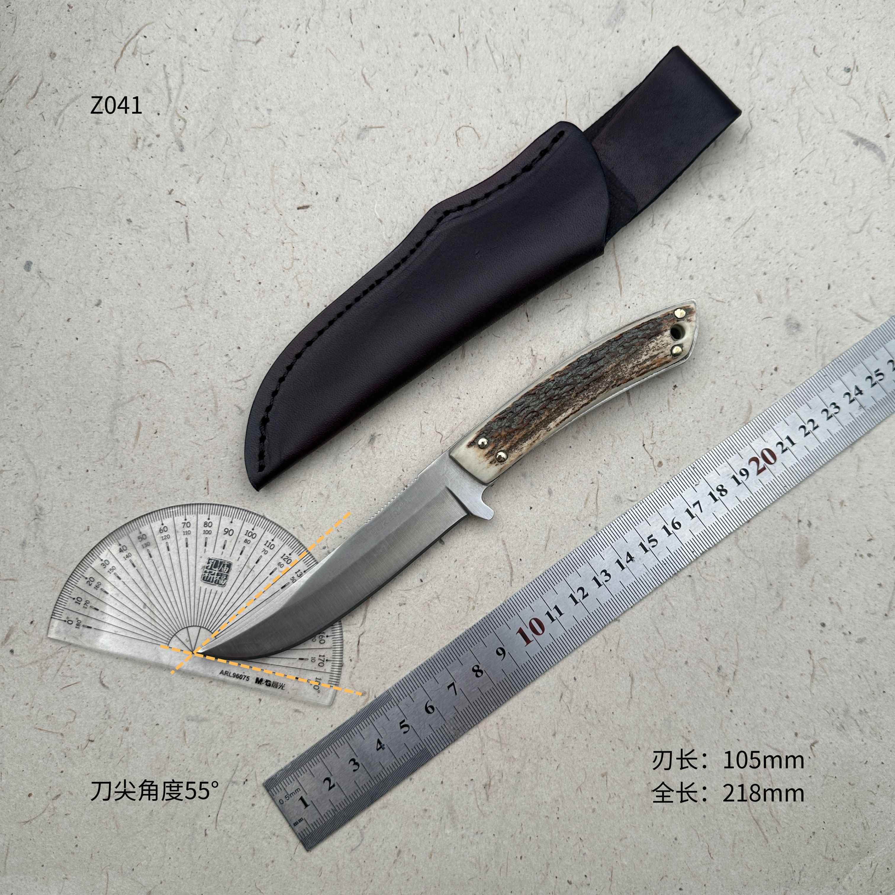（实拍）一体龙骨440C户外生存小直刀角柄把肉小刀Z041