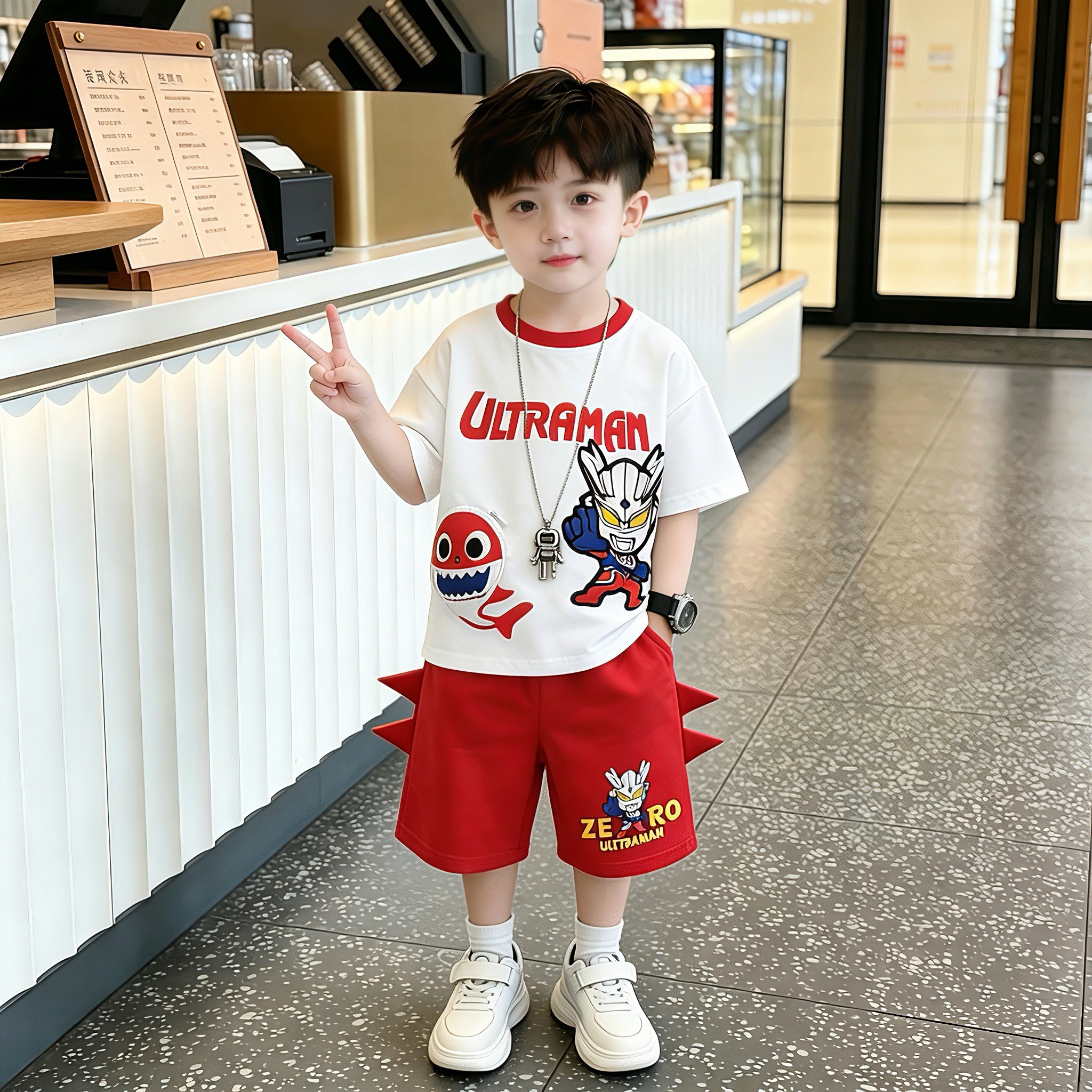 奥特曼衣服2026夏季新款男童套装休闲夏季宝宝痞帅洋气亮灯两件套
