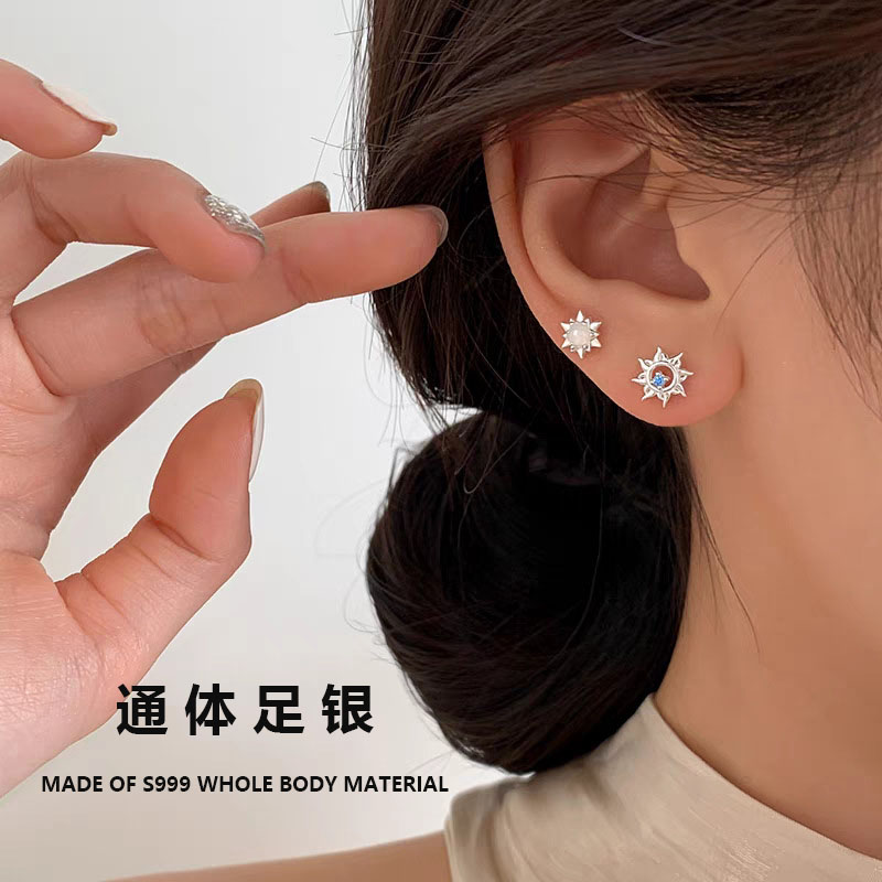 足银合成锆石耳饰 S999足银小太阳耳钉时尚甜美设计小众温柔养耳