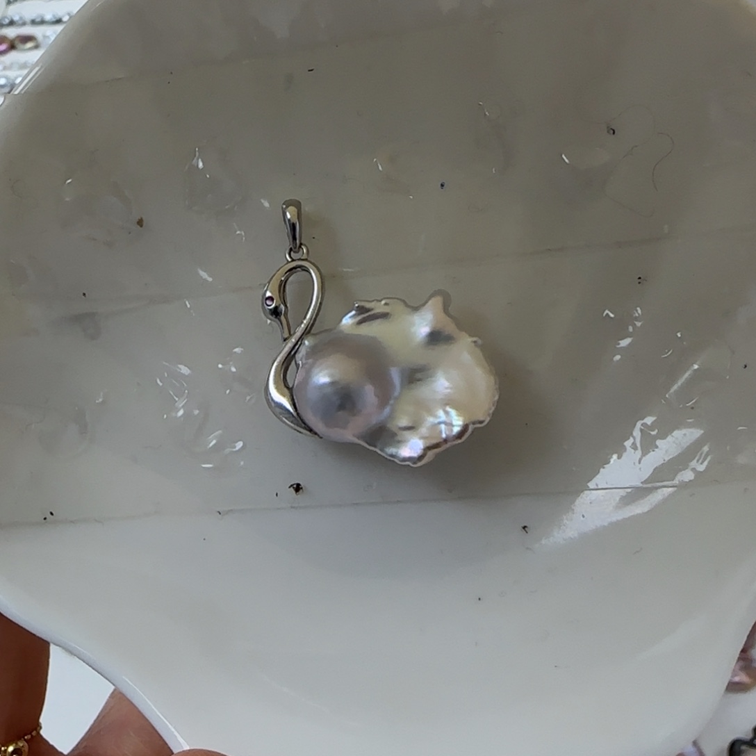 银S925镶嵌吊坠(不含链)淡水珍珠