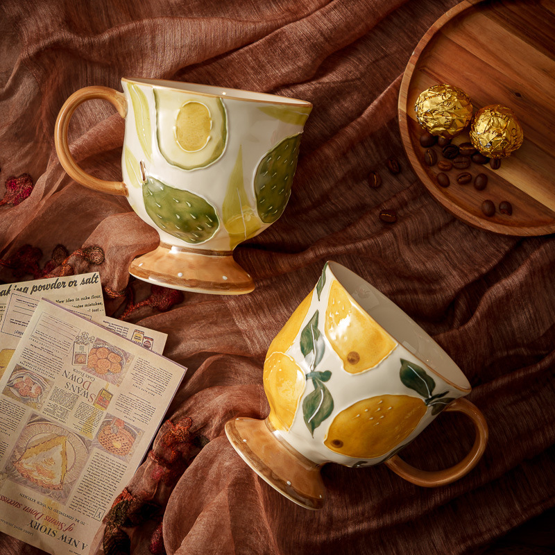 网红爆款中古早餐杯带把陶瓷杯子ins高颜值燕麦咖啡杯高级感水杯