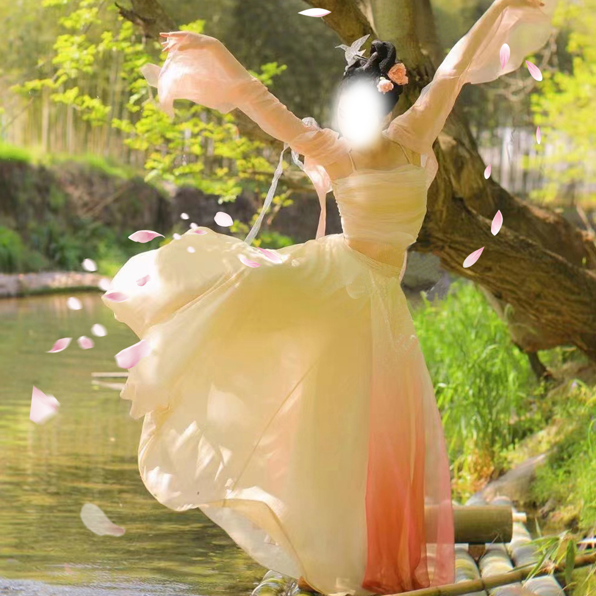 樱姬无艺之艺一朵大左樱粉色仙气古典舞服古风鎏金袖衫360度大摆