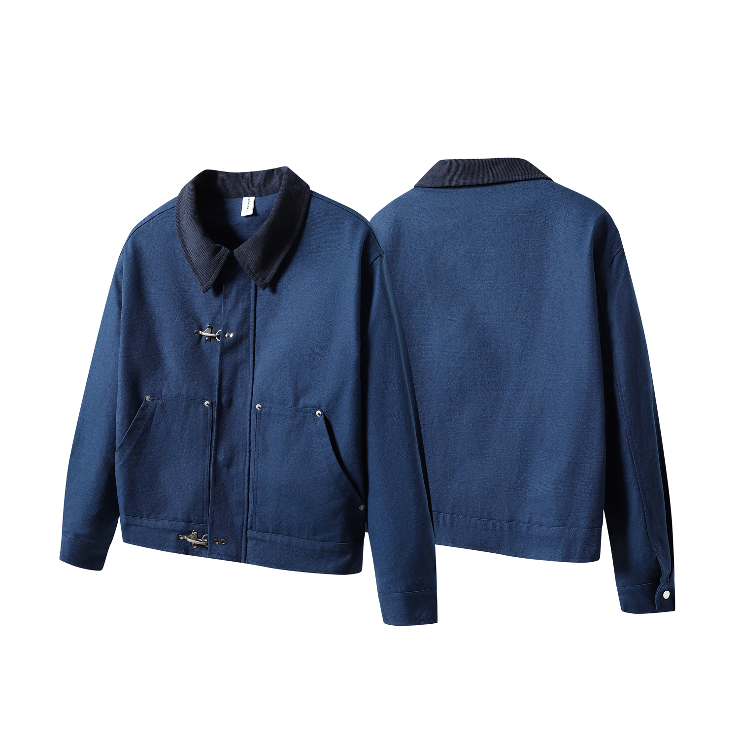 秋季潮牌重磅全棉珠帆素材做旧洗褪灯芯绒拼接飞机扣短款夹克