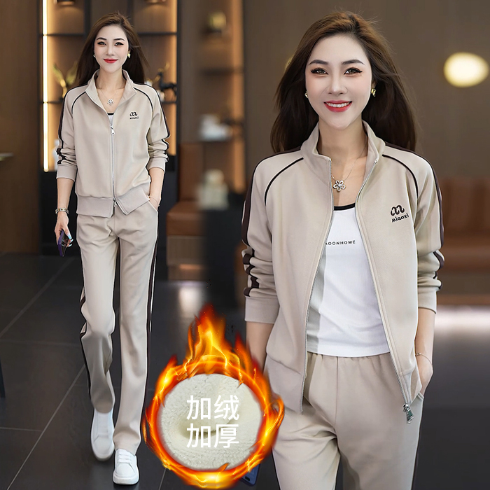 休闲运动服套装女2025秋冬季加绒加厚新款时尚韩版洋气宽松两件套